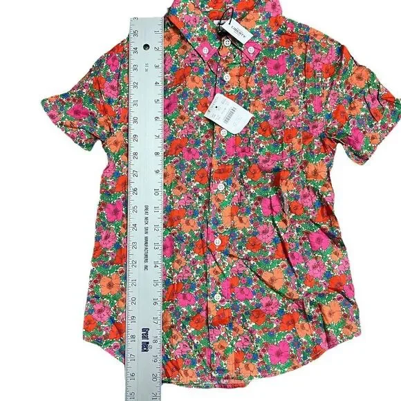 Crewcuts Shirt Boys 6-7 Button Down Floral Liberty Red Orange  Organic Cotton - Picture 2 of 8